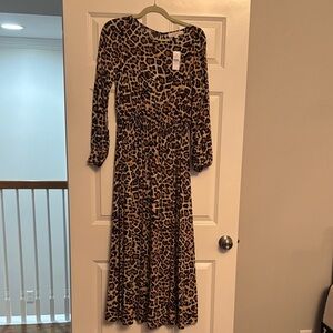 LOFT Animal Print Long Sleeve Dress